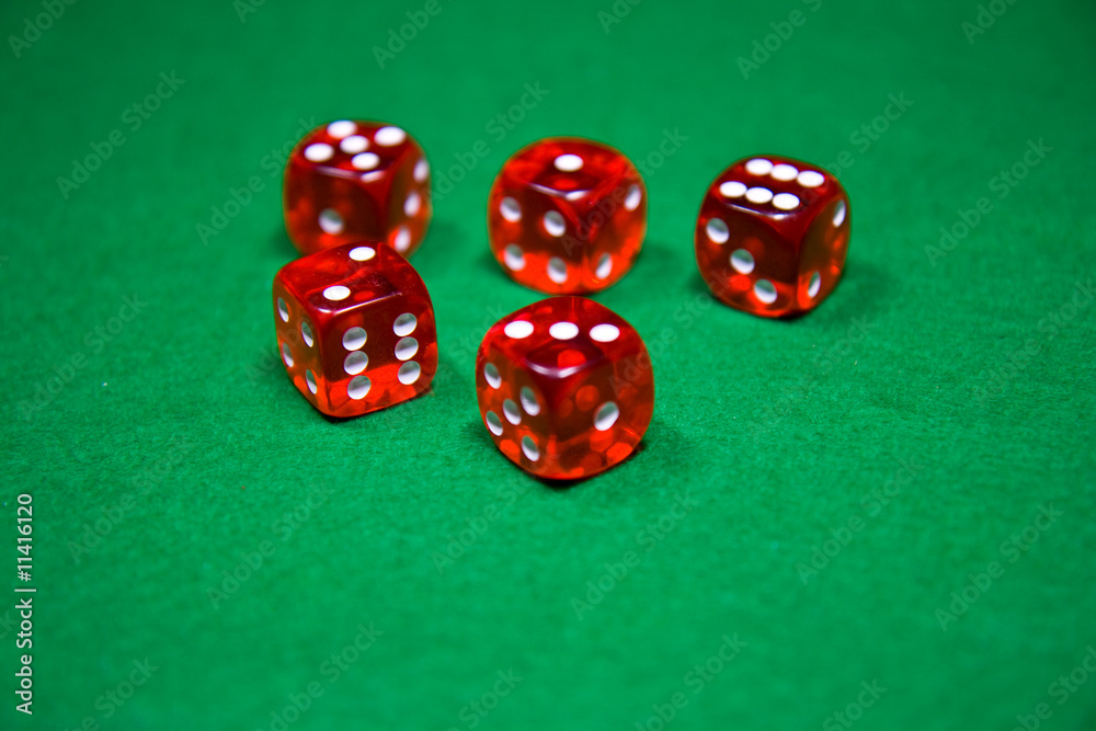 red transparent dice for poker