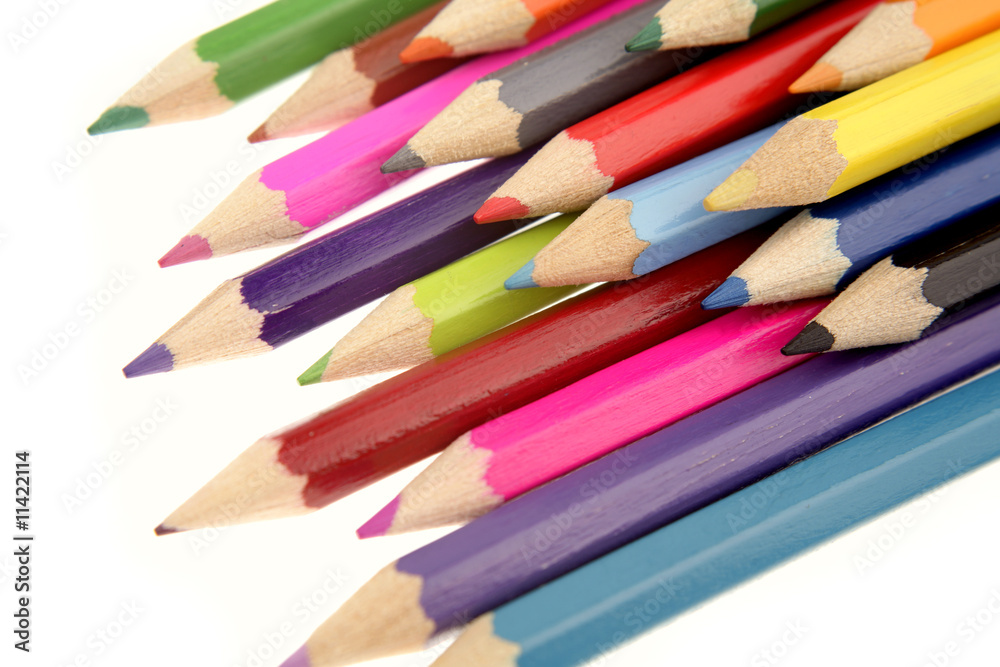 Colored pencils on white background Colored pencils on white background