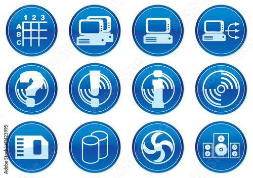 Gadget icons set. White - dark blue palette. Vector.