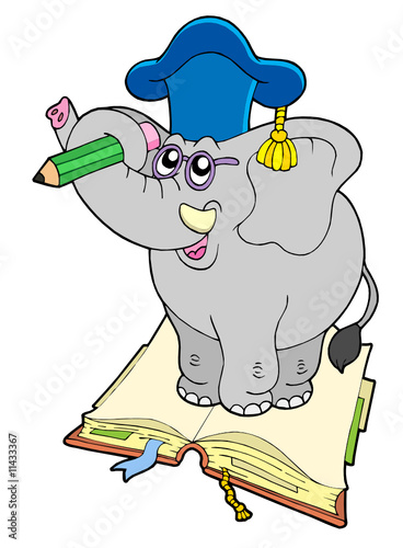 Elephant teacher standing on book