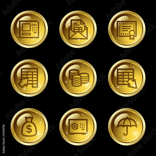 Banking web icons, gold glossy buttons series