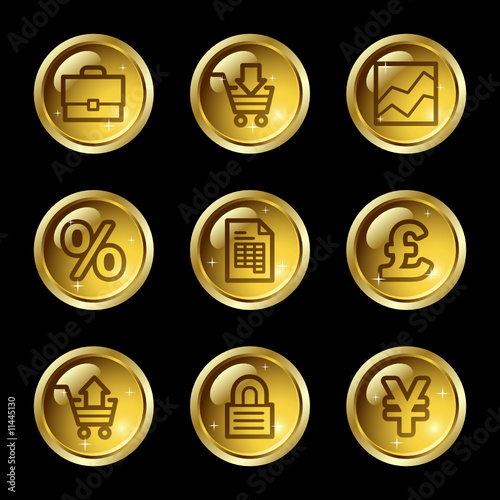 E-business web icons, gold glossy buttons series