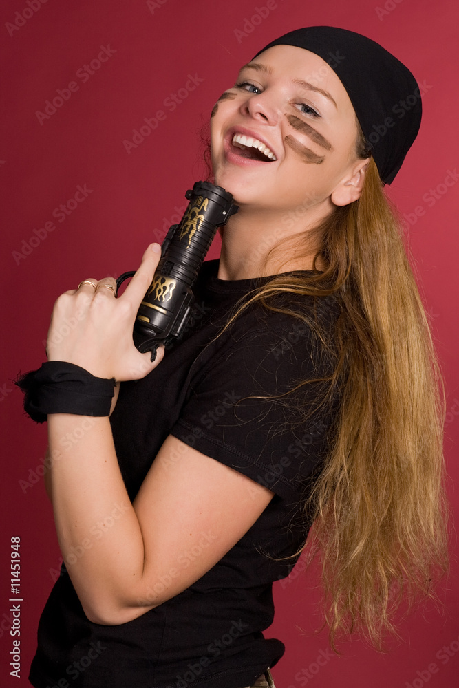 laughing girl in suit of pirate laughing girl in suit of pirate