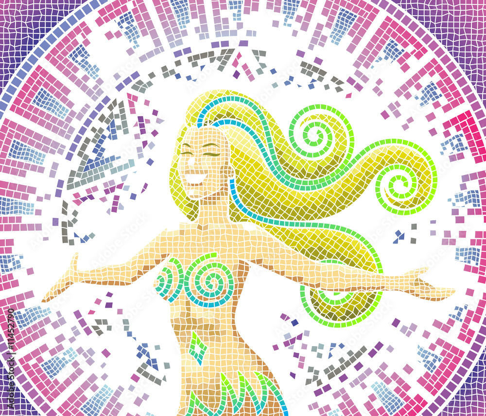 Obraz premium illustration of a goddess with worn out mosaics