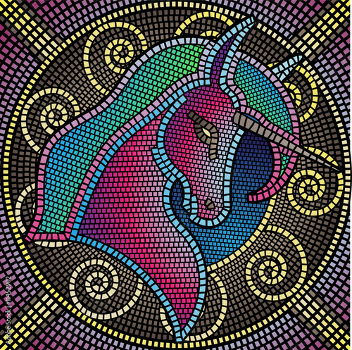 colourful mosaics forming a unicorn