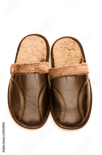 Leather slippers isolated on the white background