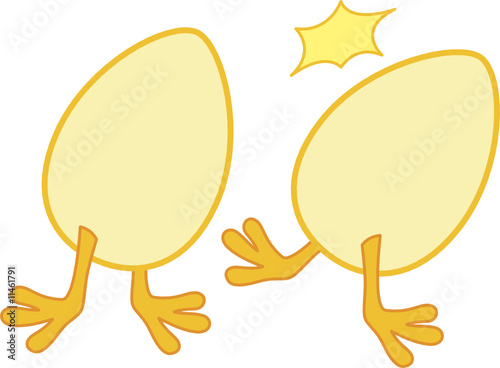 two eggs with chick legs fighting