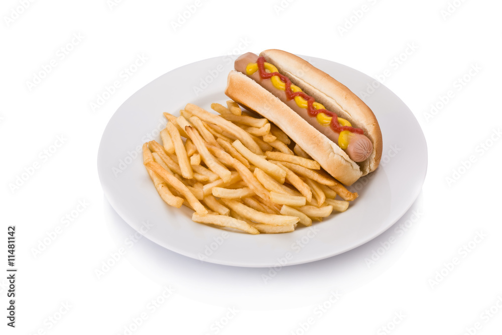 Φωτογραφία Fast food meal with Hotdog and French fries in a dish