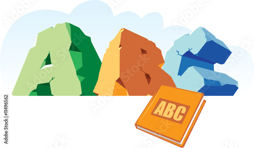 Alphabet made of stone, single word ABC and book