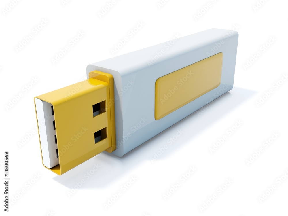 Yellow USB flash icon isolated on white Yellow USB flash icon isolated on white