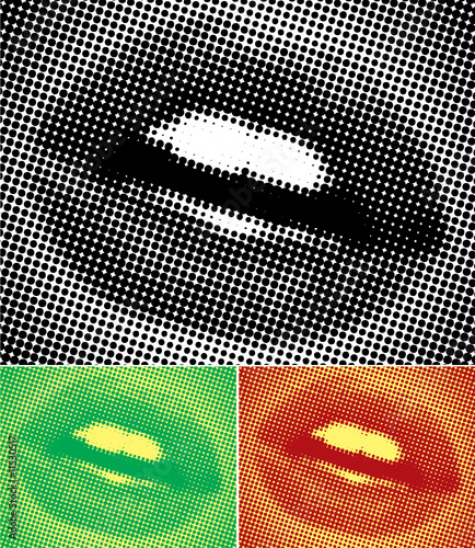 Halftone lips, in pop-art poster colours.