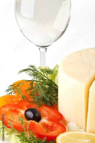 Cheese with vegetables and wine photo