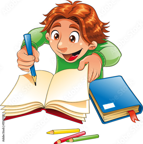 Boy writing and drawing