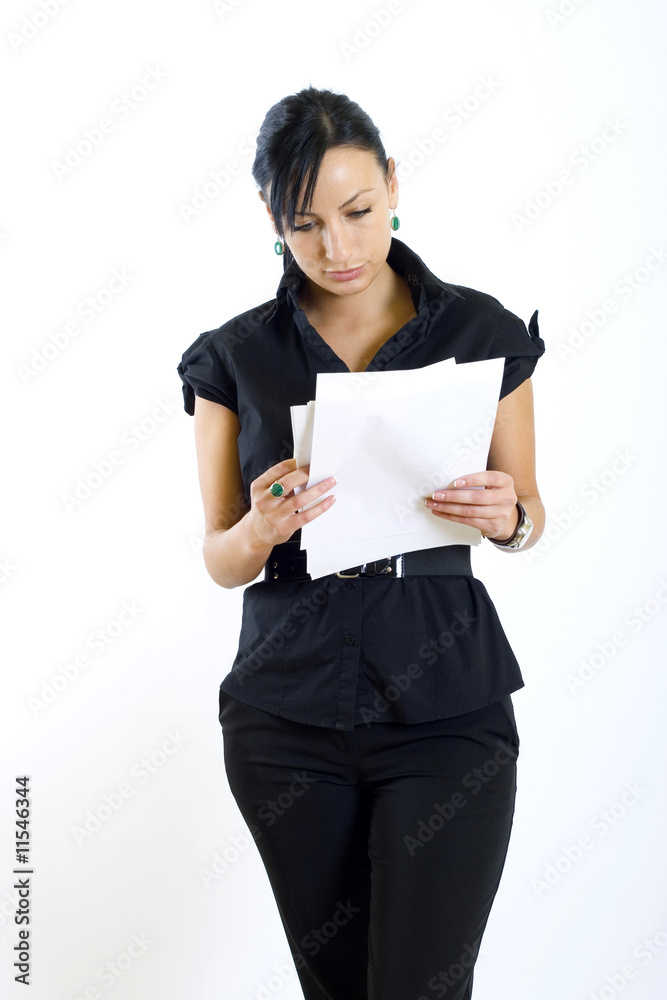 attractive businesswoman reading some documents attractive businesswoman reading some documents