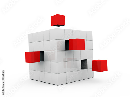 Individuality reds cube on the white backround.