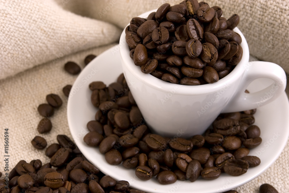 Cup of coffee and coffee bean