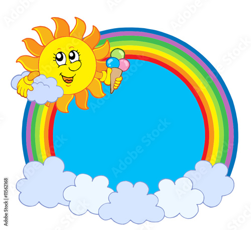 Sun with icecream in rainbow circle