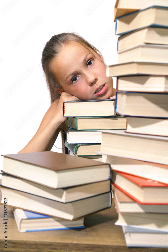Girl with pile of books Girl with pile of books