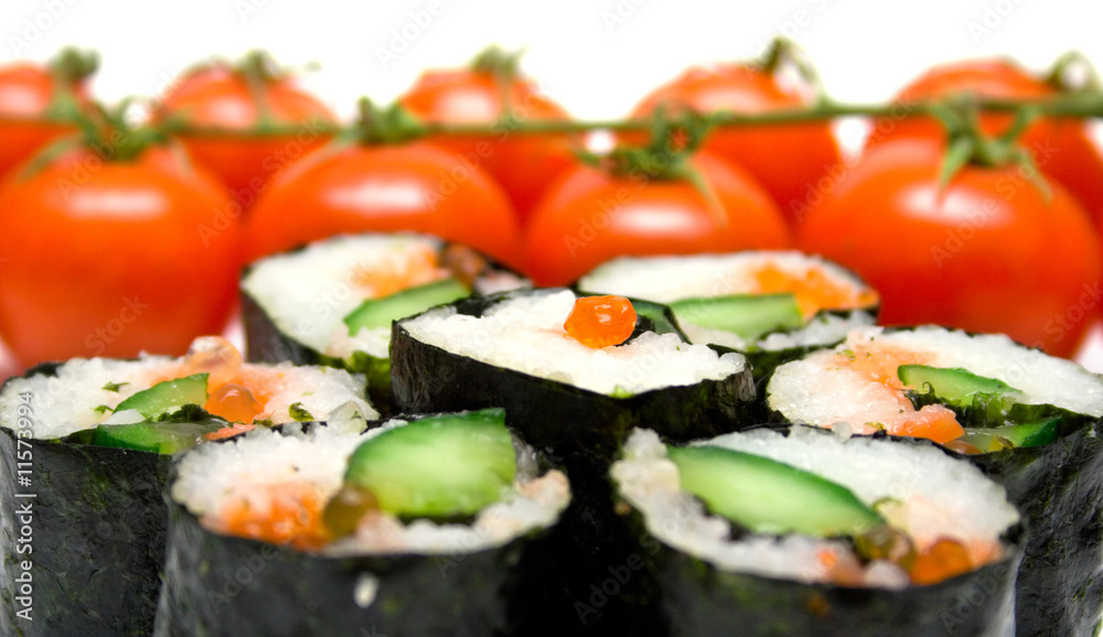 sushi and red tomatoes sushi and red tomatoes