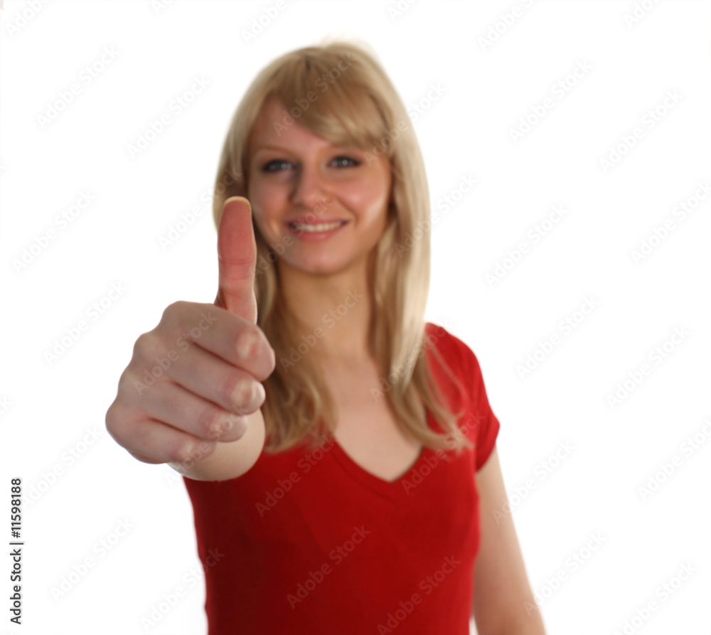 Beautiful woman with Thumbs up to camera Beautiful woman with Thumbs up to camera