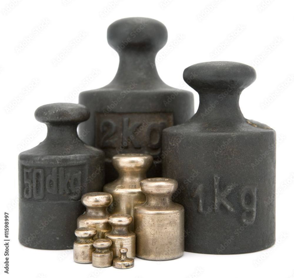 Different old-fashioned weights unit (brass and iron) Different old-fashioned weights unit (brass and iron)
