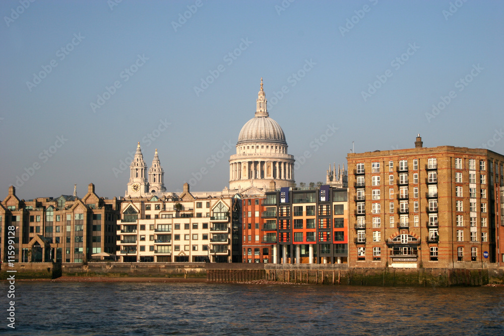 view across River Thames to St Pauls cathedral