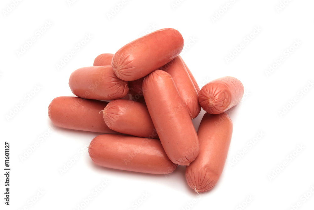Pile of sausages isolated on white. Pile of sausages isolated on white.