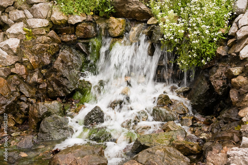 small waterfall and flowers