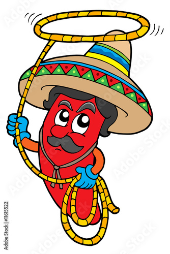 Cartoon Mexican chilli with lasso