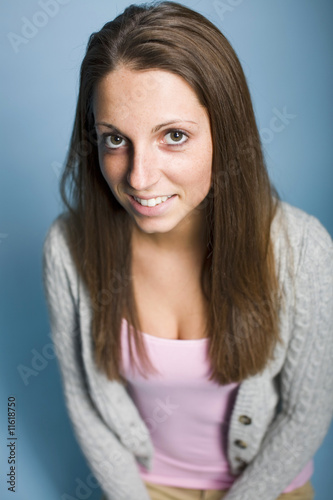 Pink shirt with gray sweater