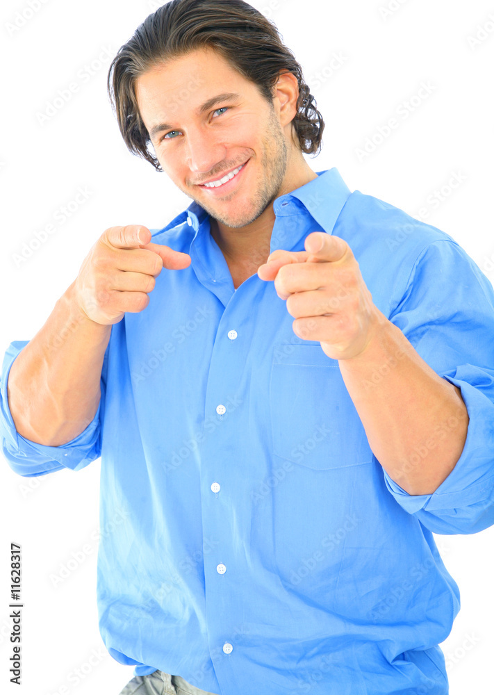 Happy Young Caucasian Male Pointing At Viewer Happy Young Caucasian Male Pointing At Viewer