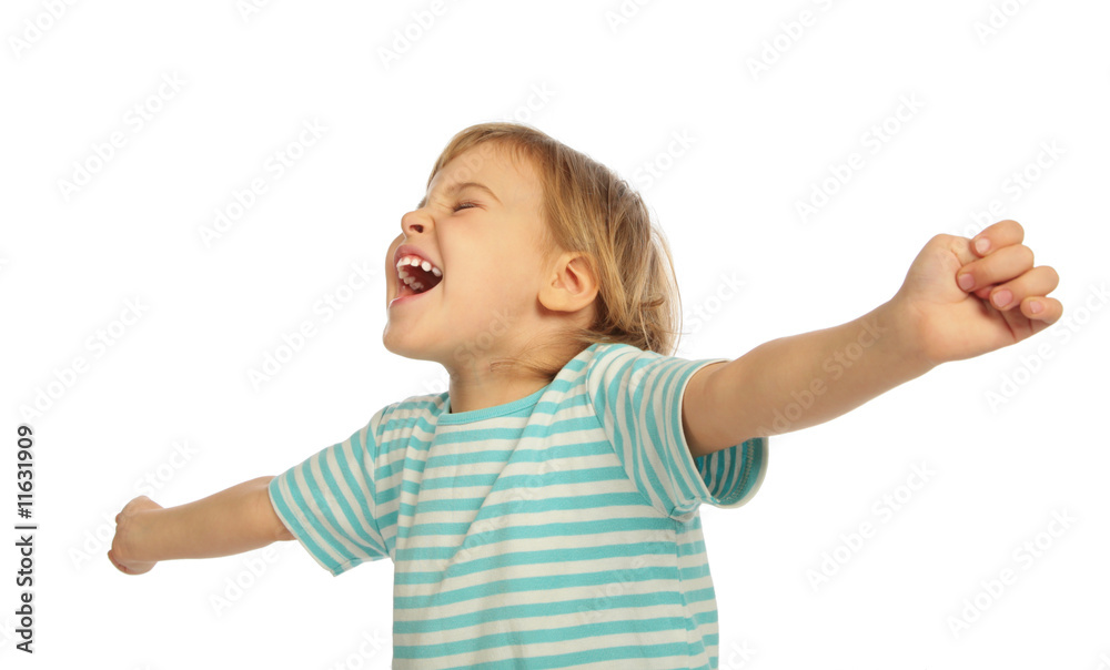little girl screaming, stretched hands little girl screaming, stretched hands