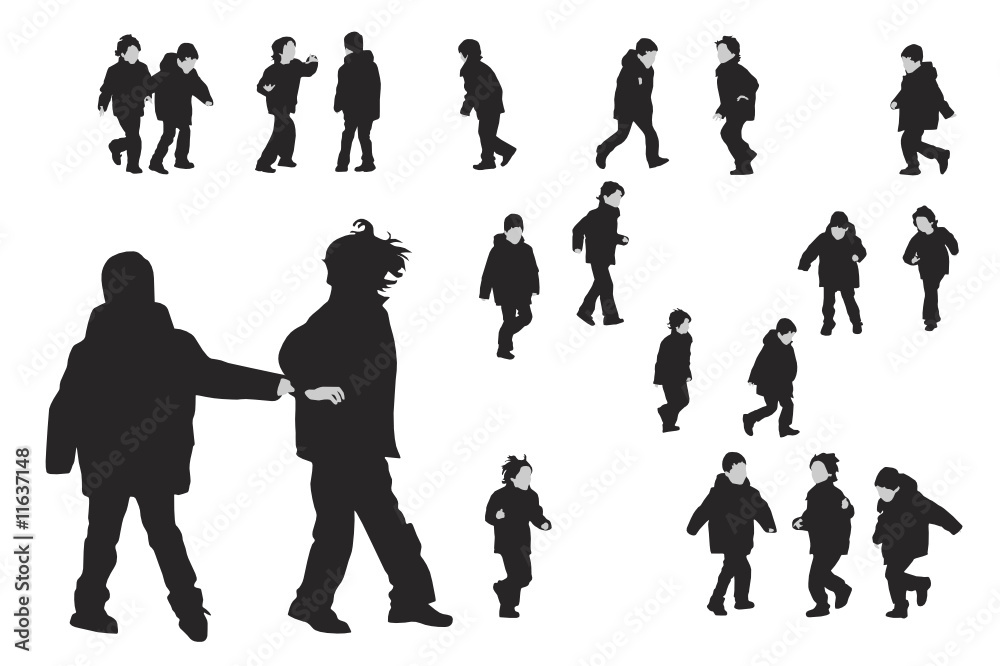 little boys playing silhouettes, elements for designer little boys playing silhouettes, elements for designer