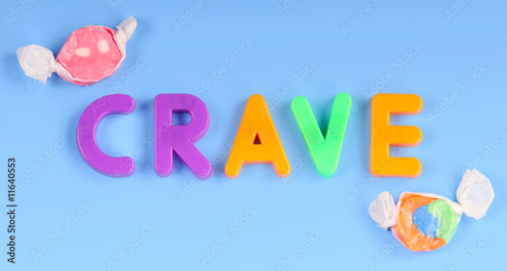 Magnetic letters spelling crave