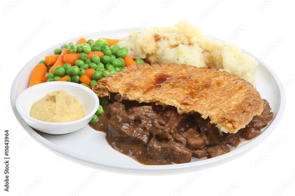 Steak Pie with Mash and Vegetables