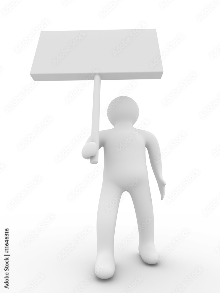 person hold a banner on white background. 3D image person hold a banner on white background. 3D image