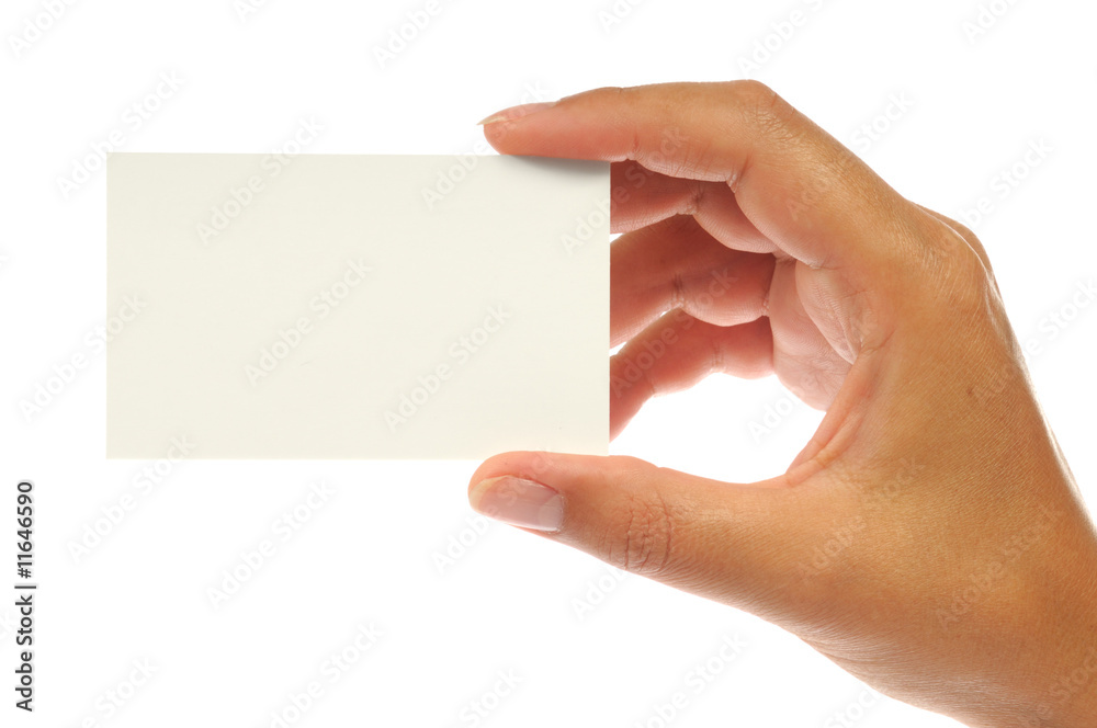 Hand holding an empty business card. Isolated on white. Hand holding an empty business card. Isolated on white.