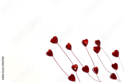 Glass Red Hearts on white background