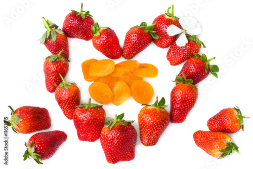 Heart from a ripe strawberry