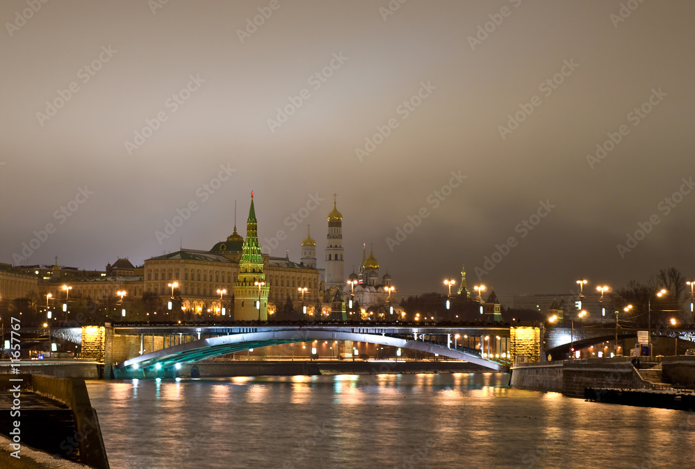 Fototapeta premium Kremlin view from the river at night. Moscow. Russia.