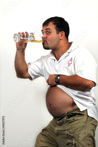 Drinking beer.