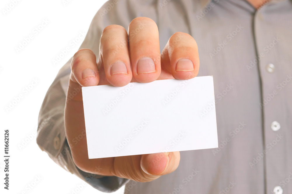 Business man holding visiting card Business man holding visiting card