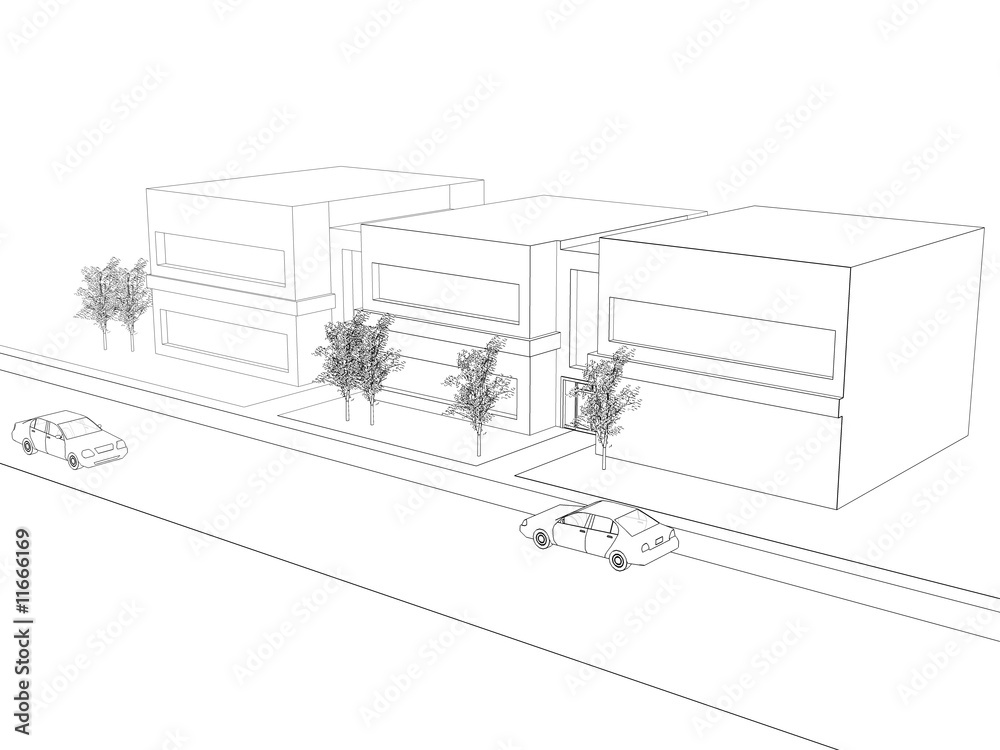 Wireframe Office Building Wireframe Office Building