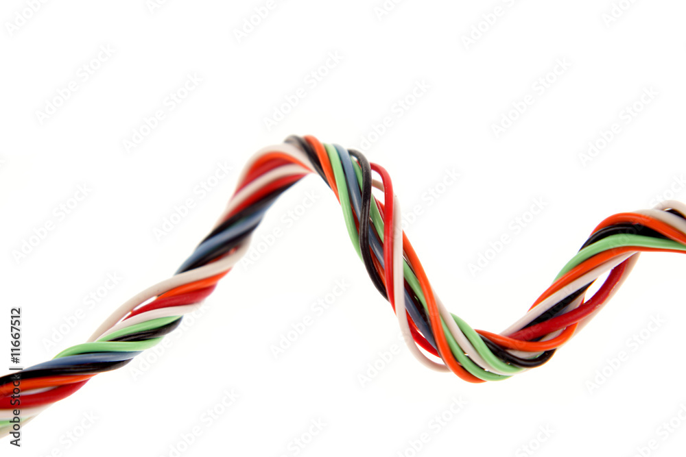 Colorful cabling on white background