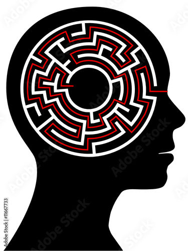 Circle Maze Puzzle as a Brain in a Person Head