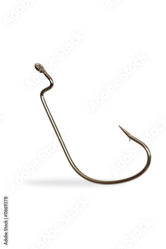 Big isolated fish-hook standing on white background
