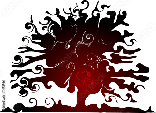 Valentine tree with two red hearts
