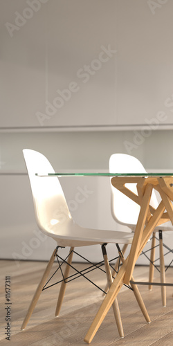 Modern interior detail with chairs and table