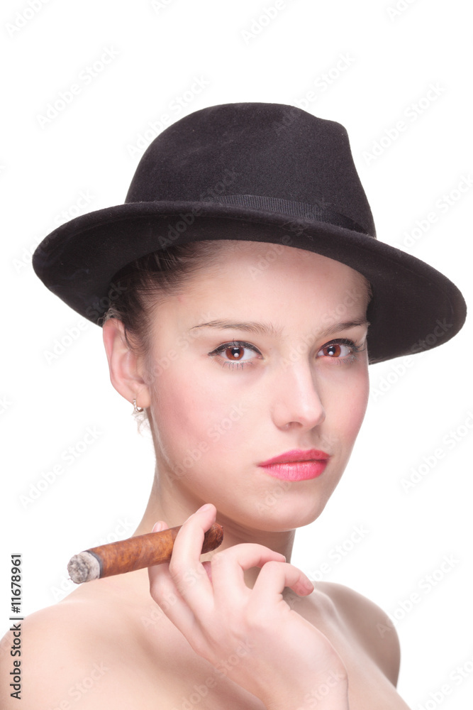 Young woman with a cigar