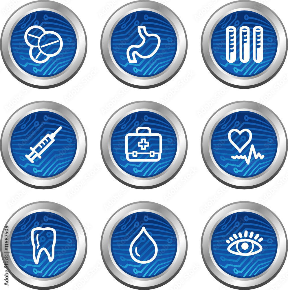 Medicine web icons, blue electronics buttons series